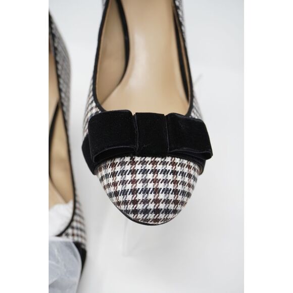 NIB Ann Taylor Kaia Black Velvet Bow Block Heeled Pump Baked Pecan Houndstooth - Picture 4 of 11